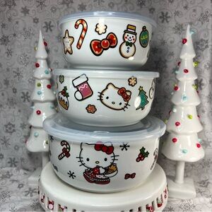 Christmas Sanrio Hello Kitty Gingerbread Candy Cane Ceramic Nesting Food Storage